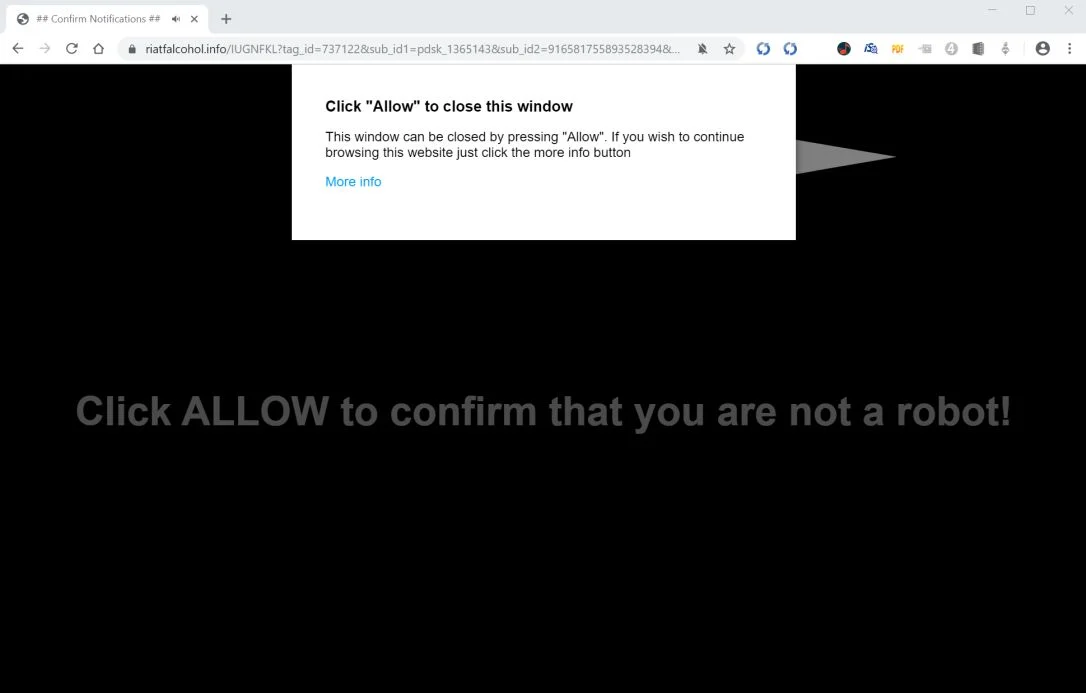 Image: Chrome browser is redirected to Riatfalcohol.info