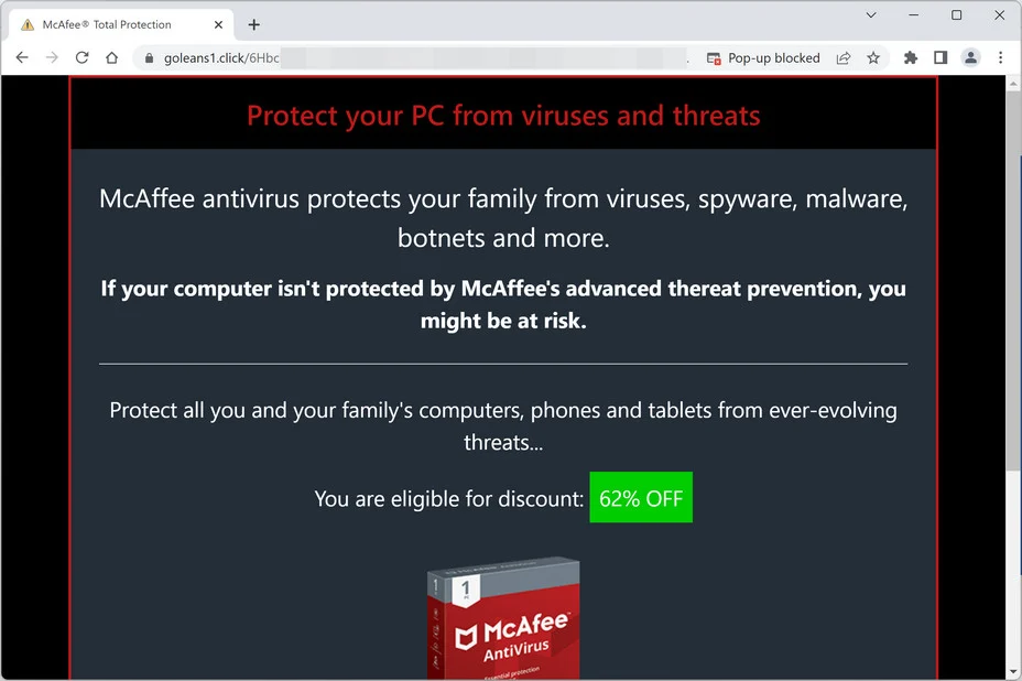 Image: Chrome browser is redirected to Goleans1.click