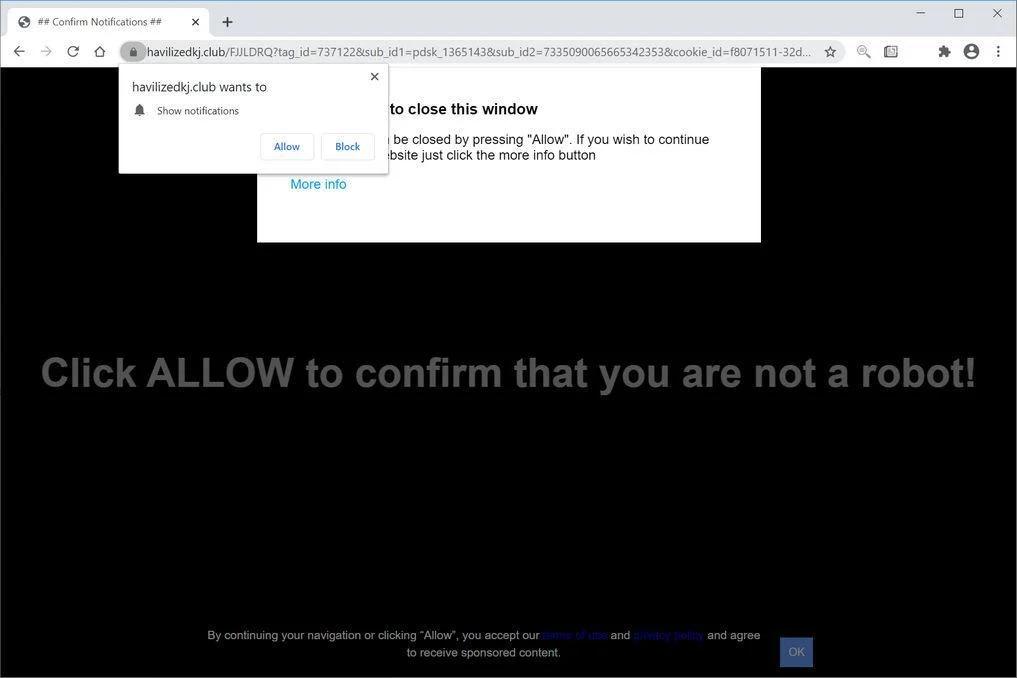 Remove Havilizedkj.club pop-up ads (Virus Removal Guide) 1 Image: Chrome browser is redirected to Havilizedkj.club