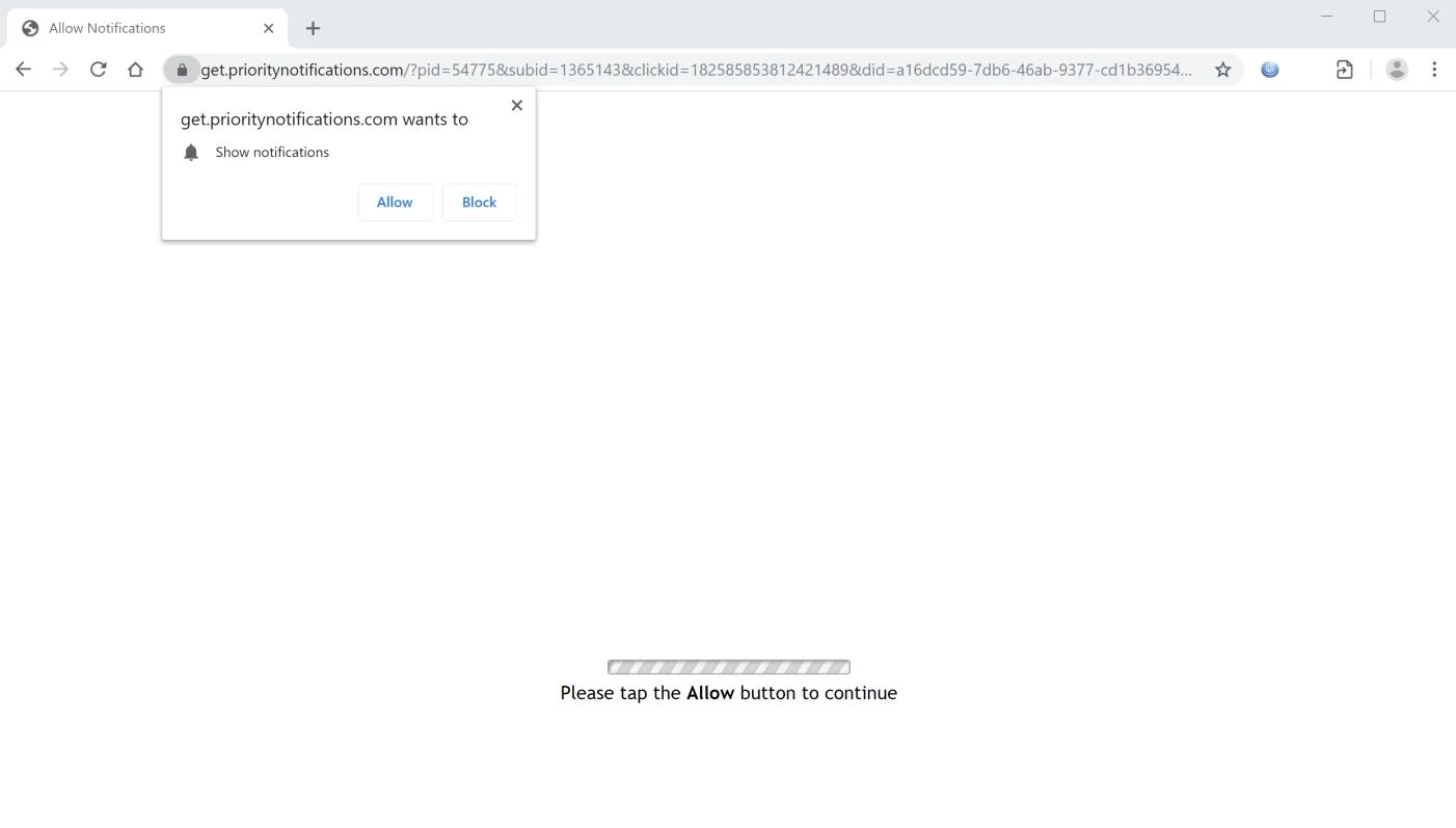 Image: Chrome browser is redirected to Get.prioritynotifications.com