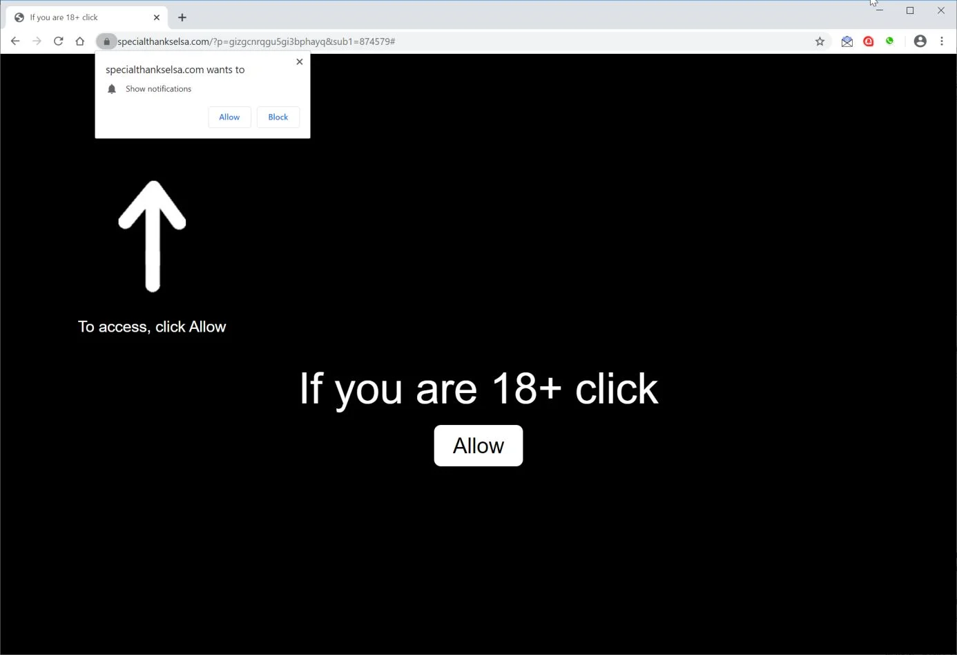 Remove Specialthankselsa.com pop-up ads (Virus Removal Guide) 1 Image: Chrome browser is redirected to Specialthankselsa.com