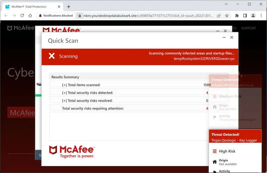 Remove Yourdesktopdatabulwark.site Ads (Removal Guide) 1 Image: Yourdesktopdatabulwark.site Fake McAfee Virus Alert