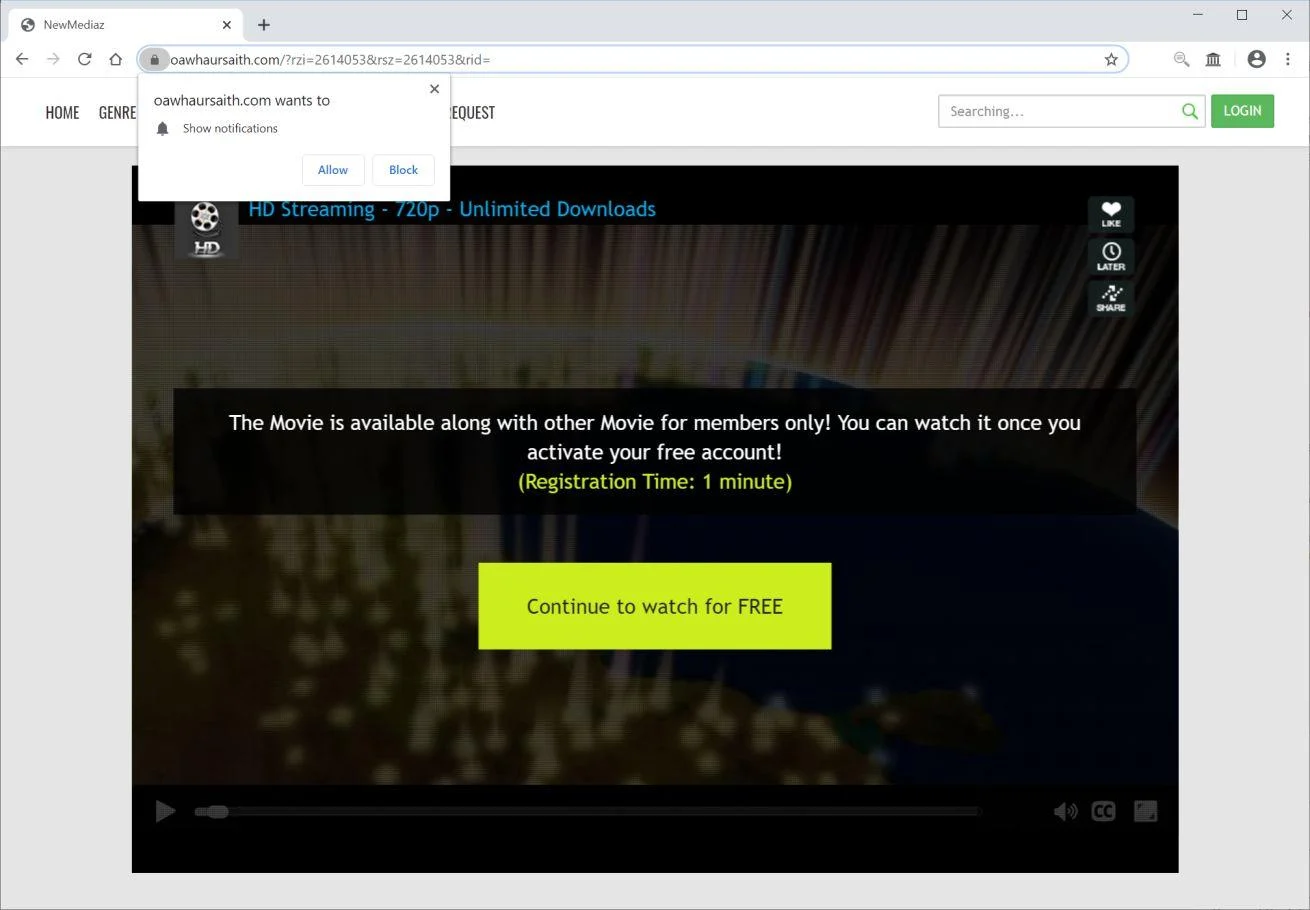 Remove Oawhaursaith.com pop-up ads (Virus Removal Guide) 1 Image: Chrome browser is redirected to Oawhaursaith.com