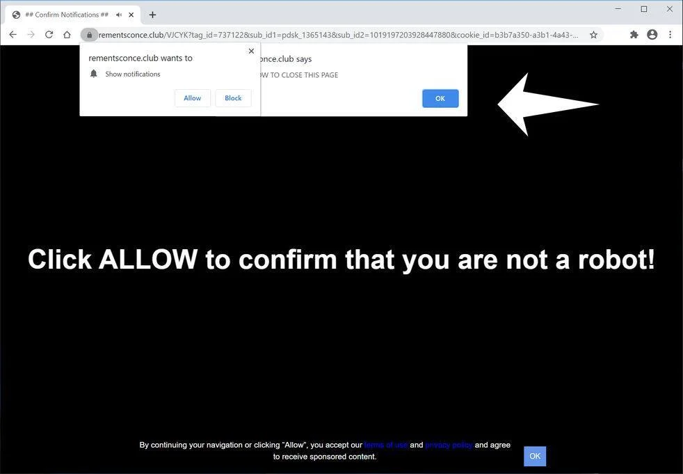 Image: Chrome browser is redirected to Rementsconce.club