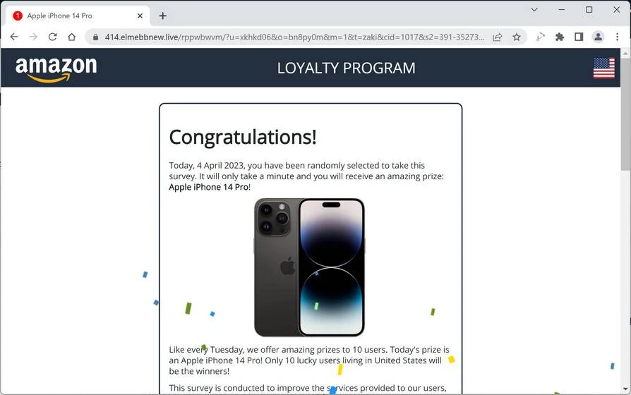 Screenshot of Elmebbnew.live Fake Survey