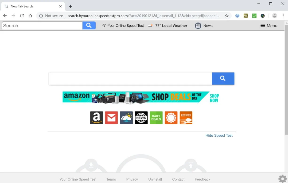 Image: Google Chrome is redirected to Your Online Speed Test New Tab
