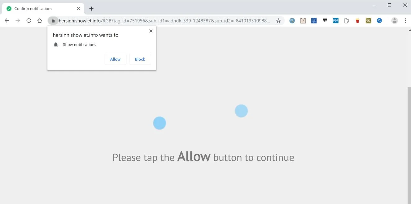 Image: Chrome browser is redirected to the Hersinhishowlet.info site