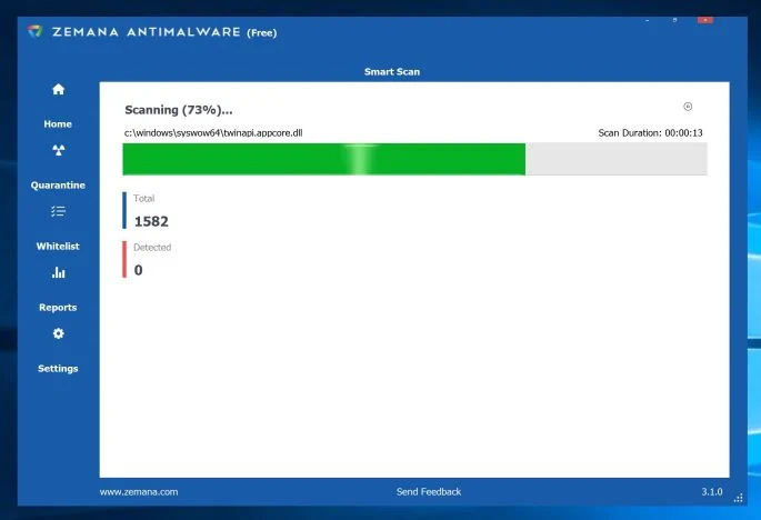 Zemana AntiMalware scanning for malware Image: Zemana AntiMalware scanning for malware