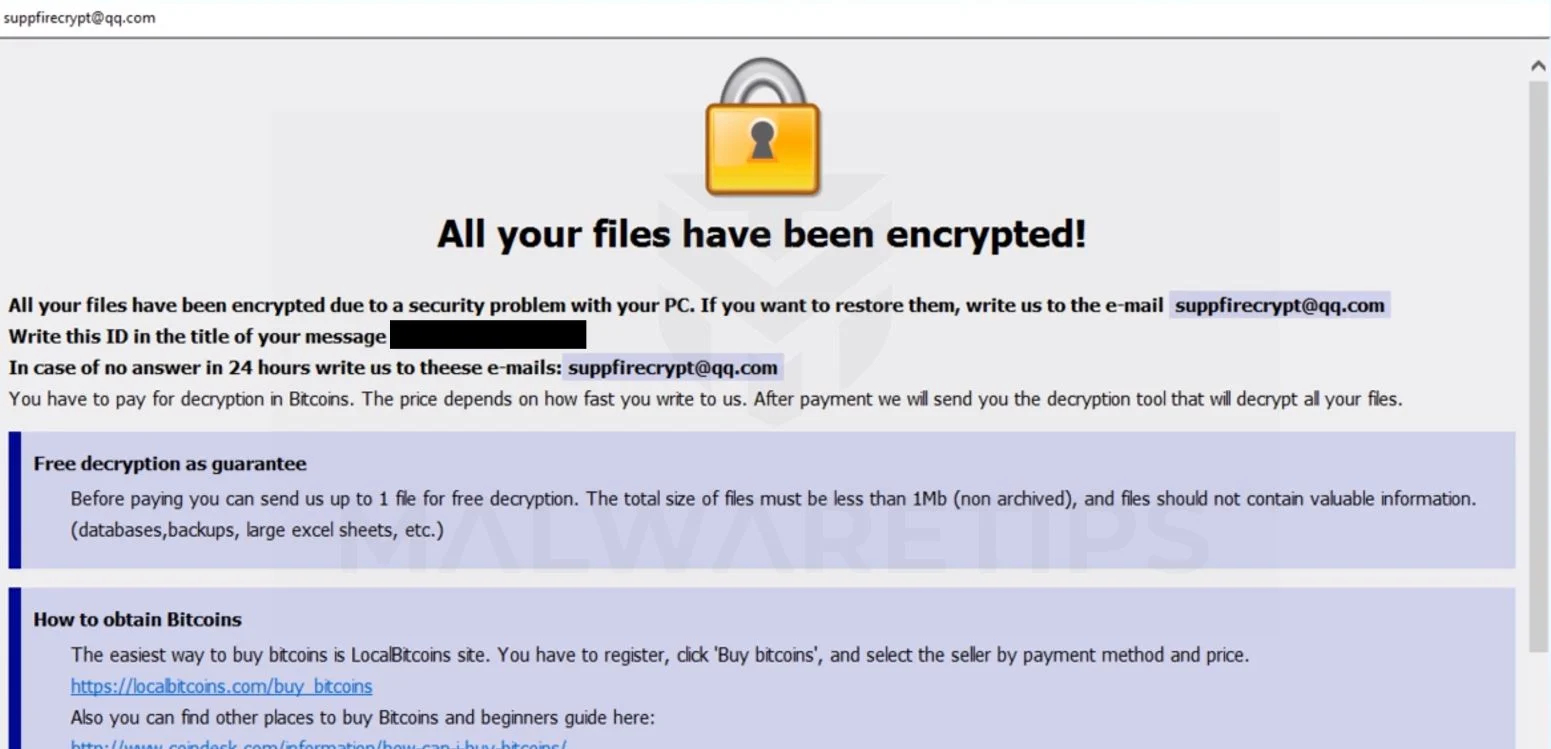 Remove Suppfirecrypt@qq.com.fire malware (Crysis Ransomware) 1 Suppfirecrypt@qq.com.fire Malware Scam