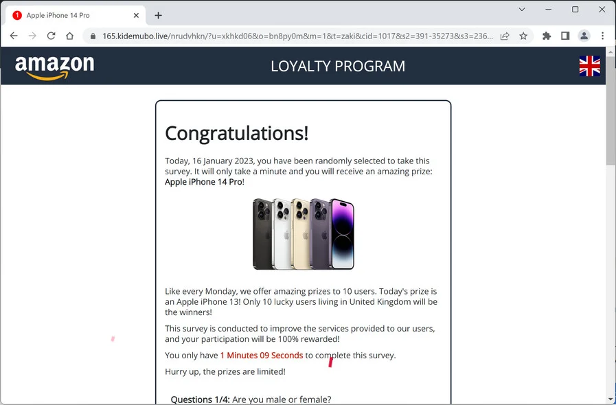 Image: Kidemubo.live Fake Amazon Survey