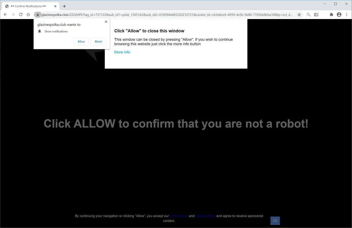 Remove Glazinespolka.club pop-up ads (Virus Removal Guide) 1 Image: Chrome browser is redirected to Glazinespolka.club