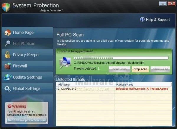 [Image:  System Protection virus]