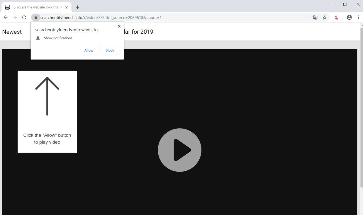 Image: Chrome browser is redirected to the Searchnotifyfriends.info site virus