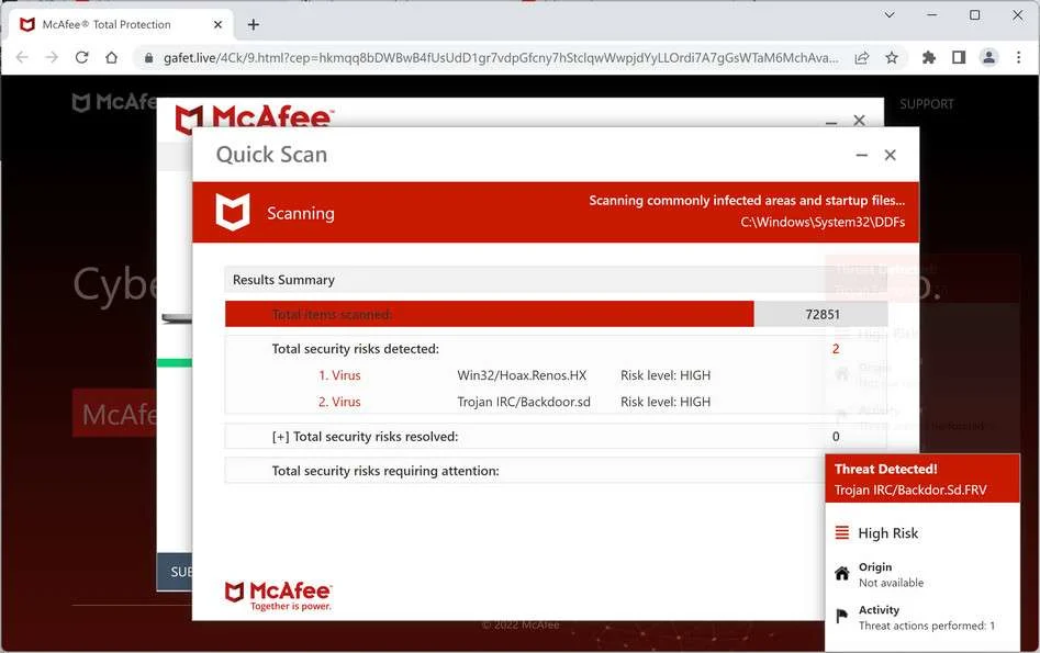 Image: Chrome browser is redirected to Gafet.live