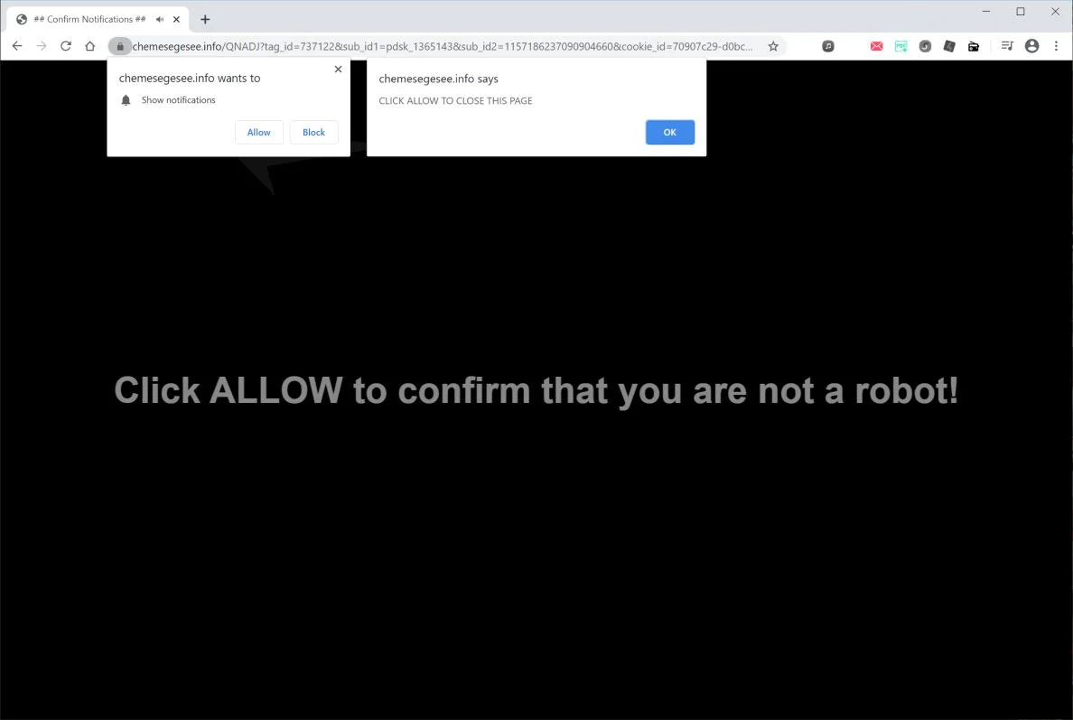How to remove Chemesegesee.info pop-up ads (Virus Removal Guide) 1 Image: Chrome browser is redirected to Chemesegesee.info