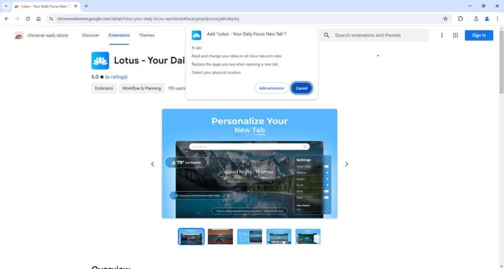 Lotus Your Daily Focus New Tab