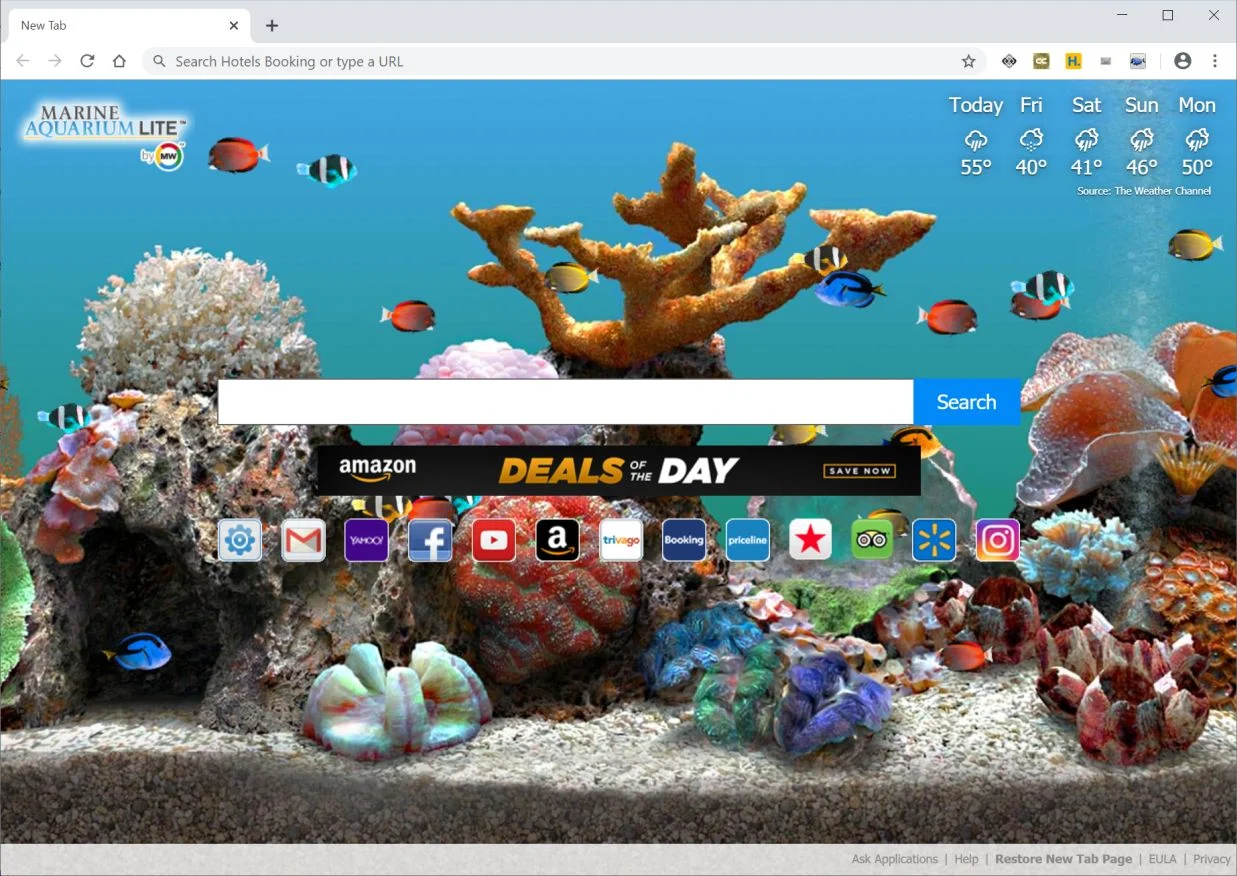 How to remove MarineAquariumLite redirect (Uninstall Guide) 1 Image: Chrome browser is redirected to MarineAquariumLite