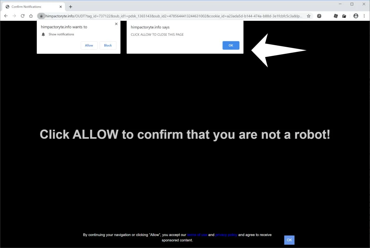 Image: Chrome browser is redirected to Himpactoryte.info