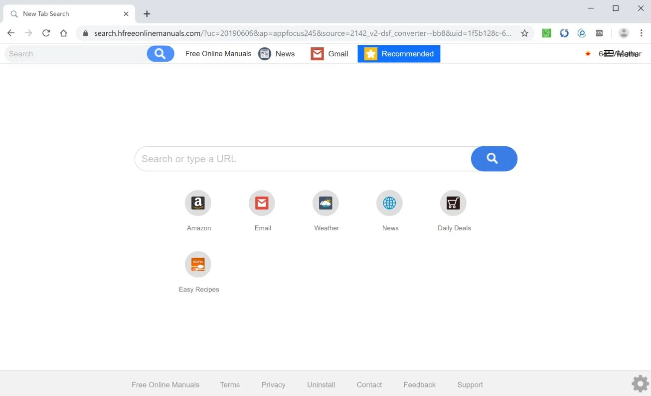 Image: Chrome browser is redirected to search.hfreeonlinemanuals.com