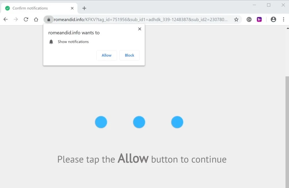 Image: Chrome browser is redirected to the Romeandid.info site
