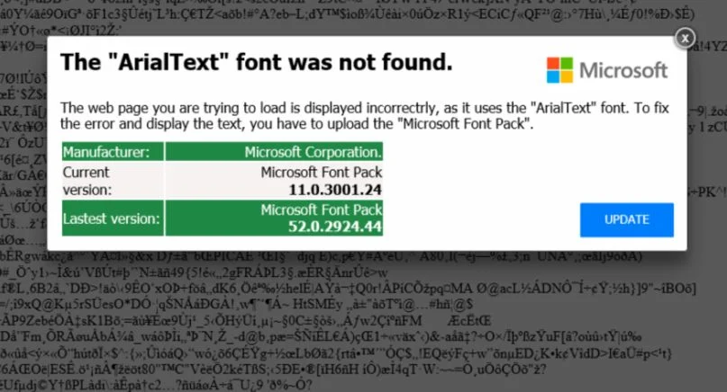 The ArialText Font Was Not Found popup virus