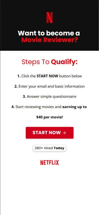 Beware the NetReviewFlix.com "Netflix Movie Reviewer" Scam 1 Netflix Scam 1