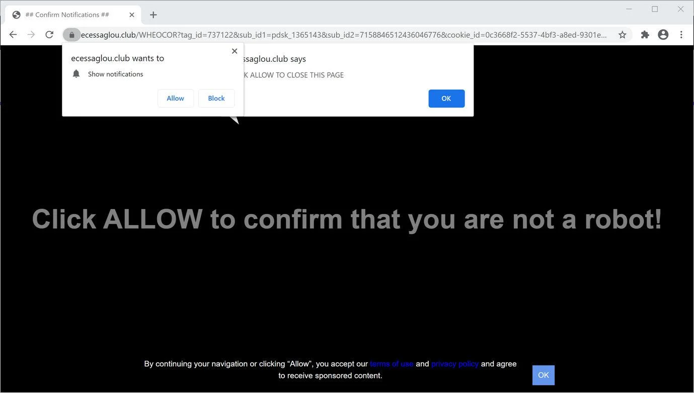 Image: Chrome browser is redirected to Ecessaglou.club