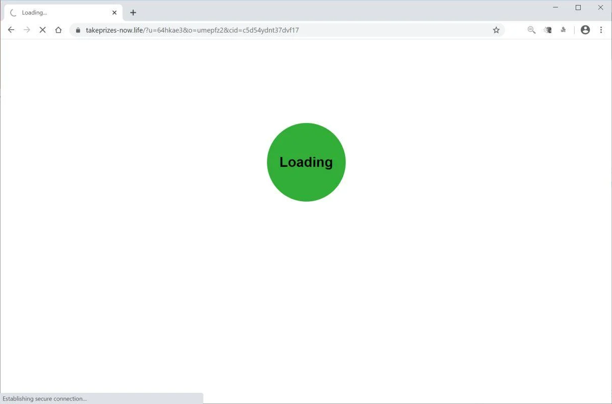 Image: Chrome browser is redirected to Takeprizes-now.life