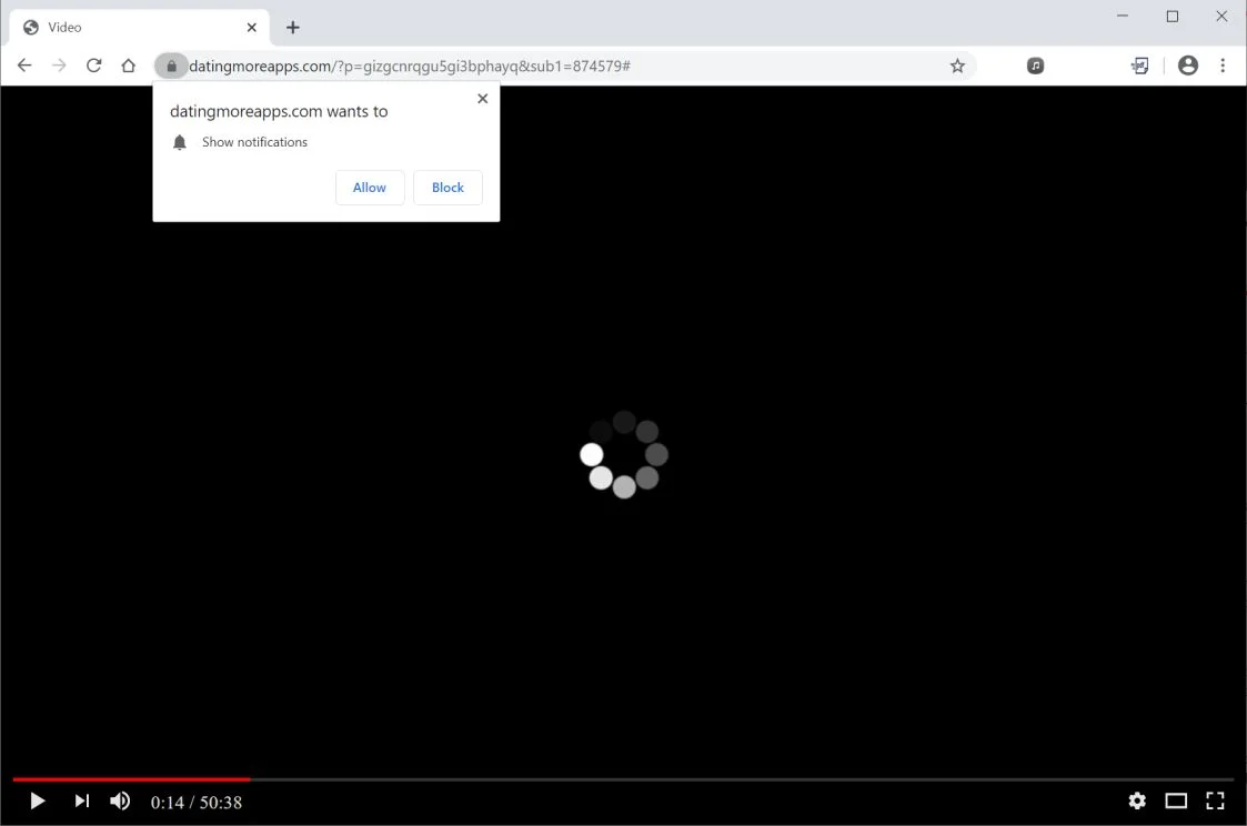 Image: Chrome browser is redirected to Datingmoreapps.com