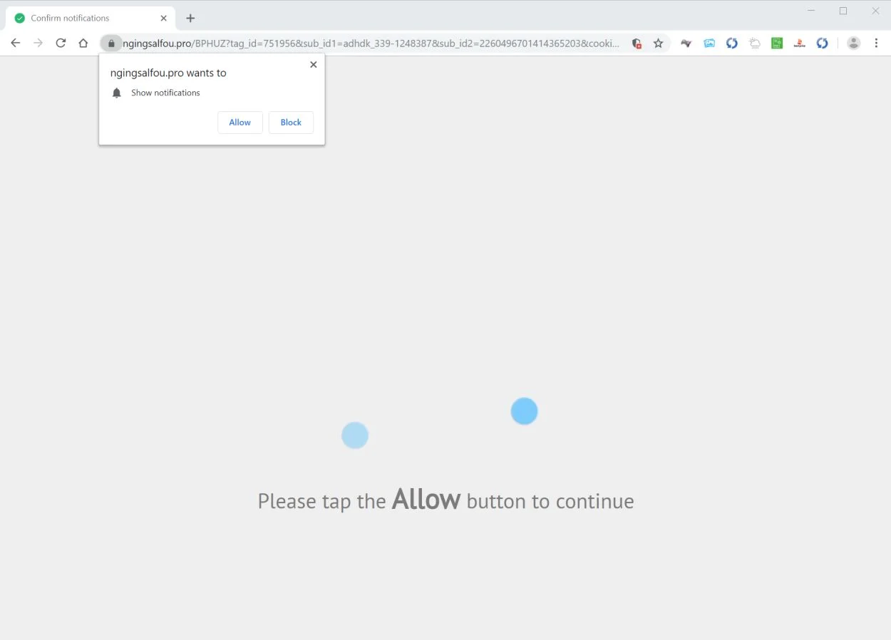 How to remove Ngingsalfou.pro pop-up ads (Virus Removal Guide) 1 Image: Chrome browser is redirected to Ngingsalfou.pro