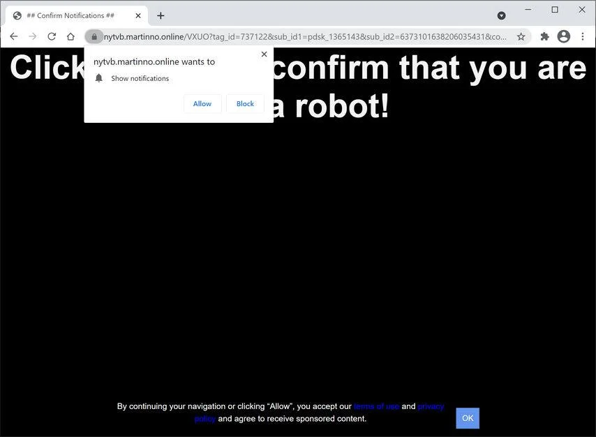 Remove Martinno.online pop-up ads (Virus Removal Guide) 1 Image: Chrome browser is redirected to Martinno.online