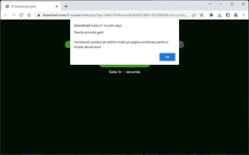 Image: Chrome browser is redirected to Download-now.s1-n.com