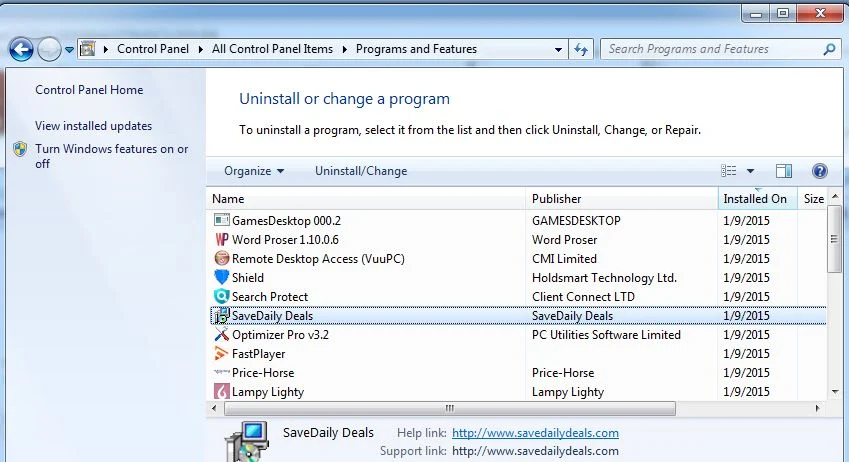 Remove SaveDaily Deals from Windows