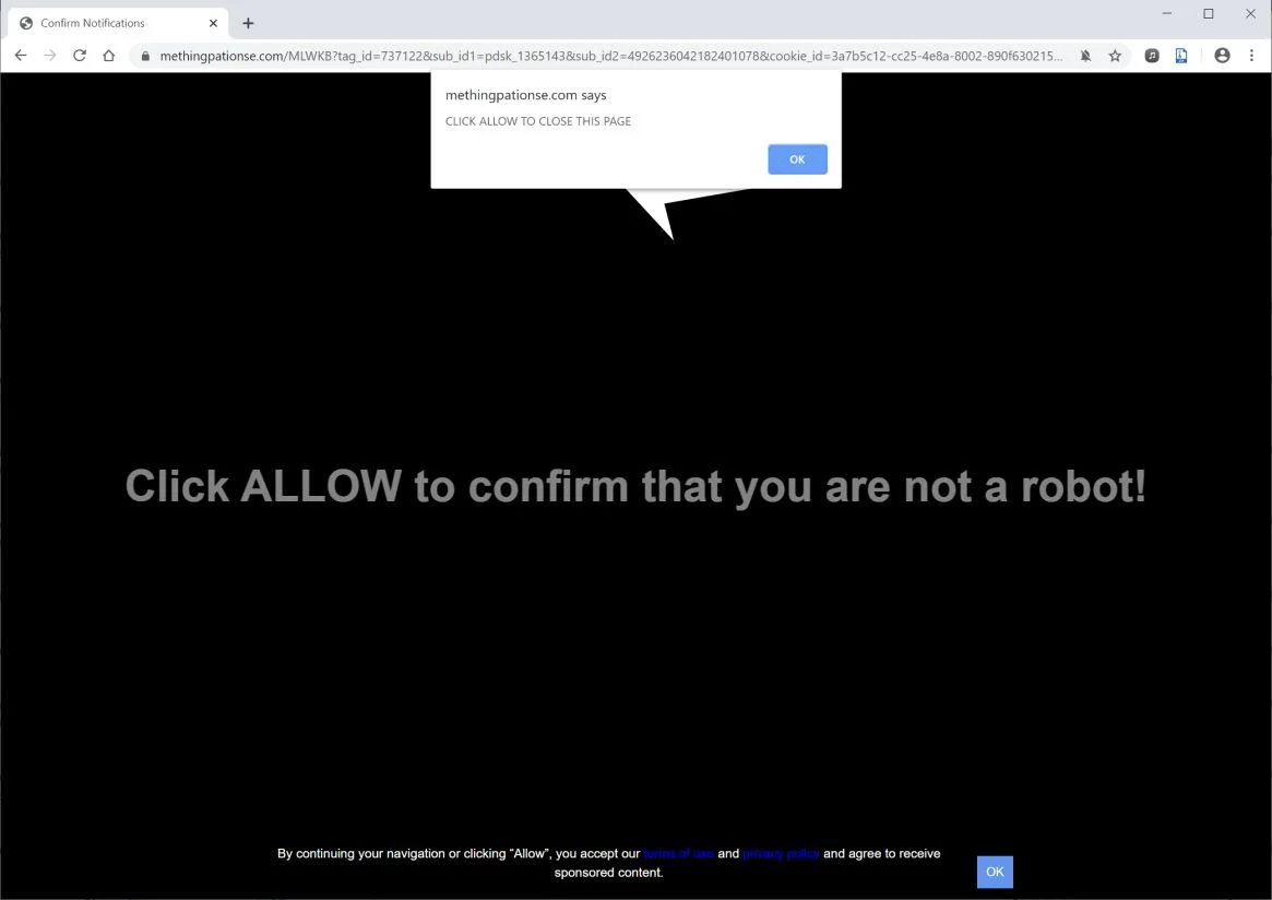 How to remove Methingpationse.com pop-up ads (Virus Removal Guide) 1 Image: Chrome browser is redirected to Methingpationse.com