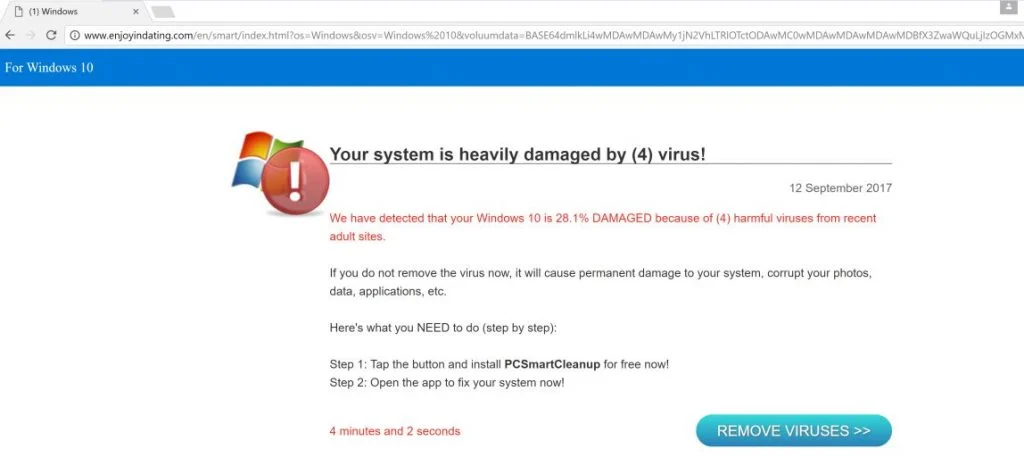 Your system is heavily damaged by (4) virus Fake Alerts Scam