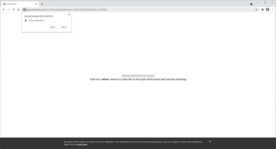 Image: Chrome browser is redirected to Yourwownews.com