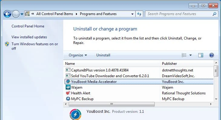 Uninstall YouBoost 