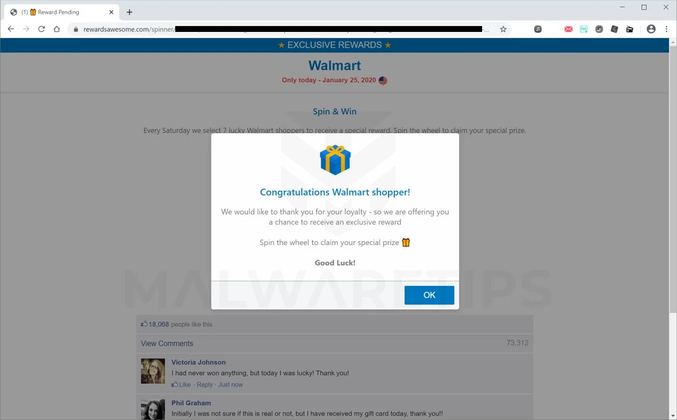 Remove Rewardsawesome.com pop-up ads (Virus Removal Guide) 1 Image: Chrome browser is redirected to Rewardsawesome.com