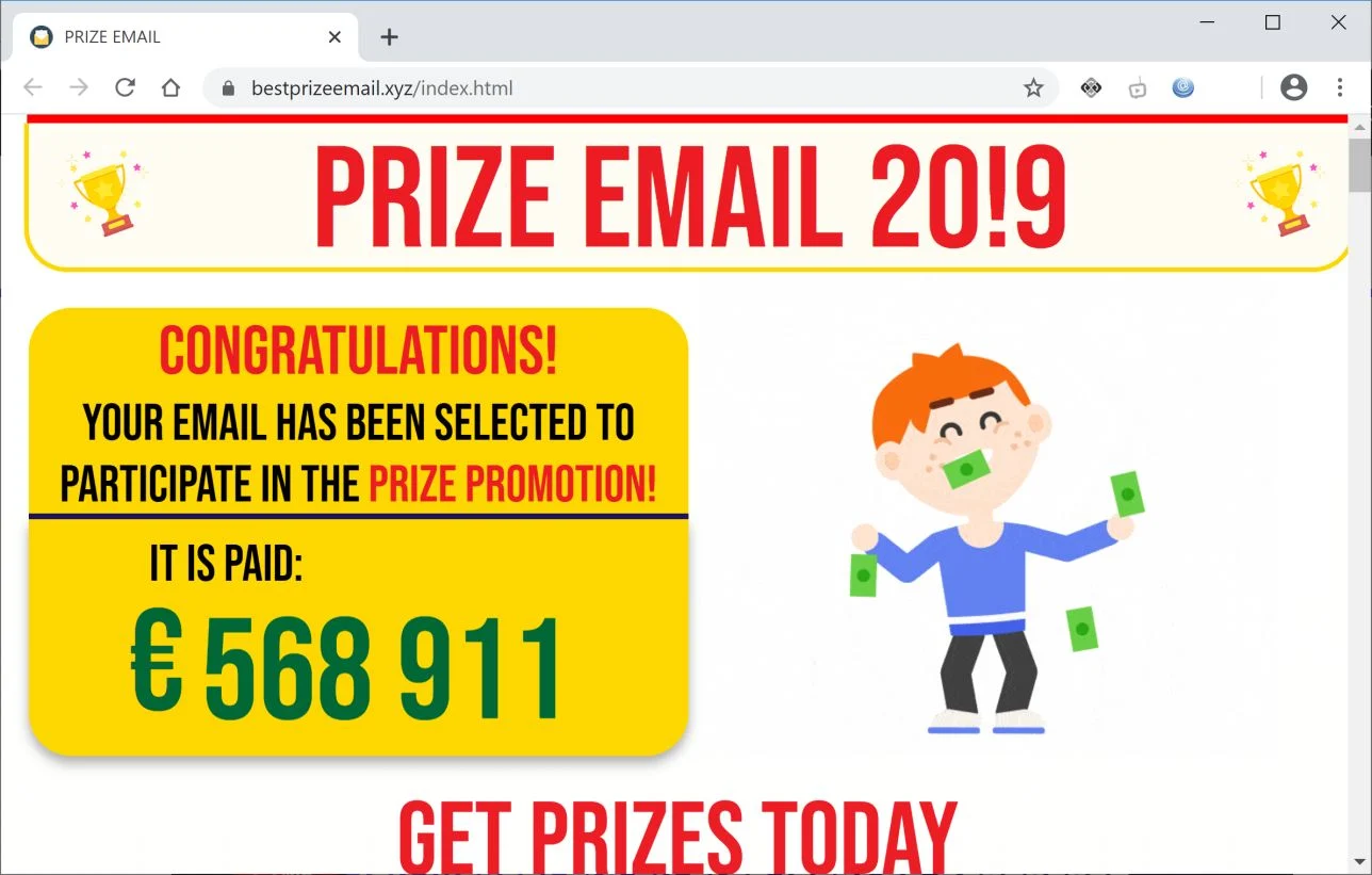 How to remove Bestprizeemail.xyz pop-up ads (Virus Removal Guide) 1 Image: Chrome browser is redirected to Bestprizeemail.xyz