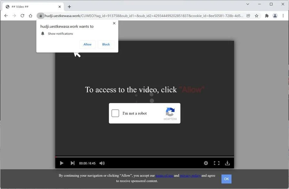 How to Remove Uestkewasa.work Pop-up Ads (Virus Removal Guide) 1 Image: Chrome browser is redirected to Uestkewasa.work