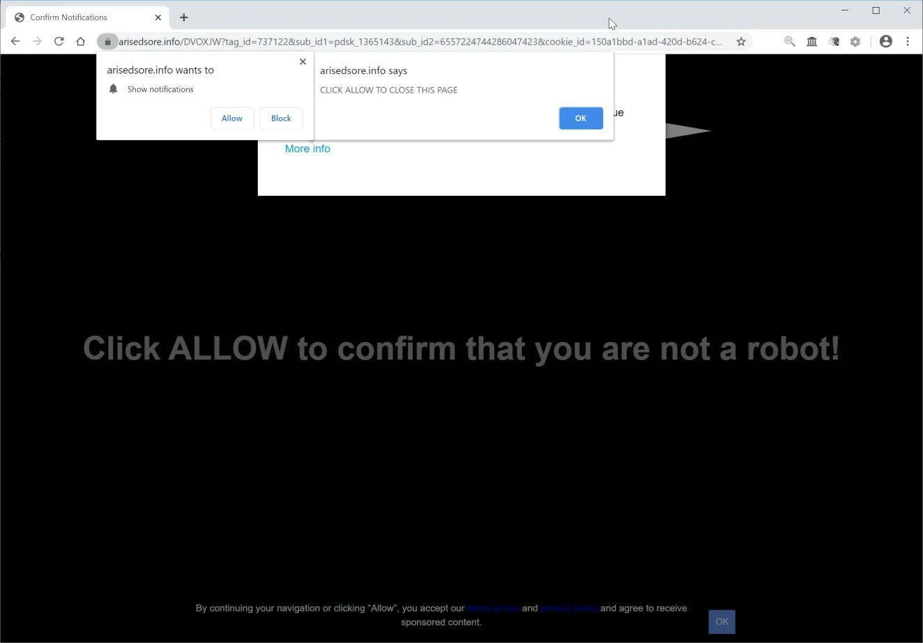 Remove Arisedsore.info pop-up ads (Virus Removal Guide) 1 Image: Chrome browser is redirected to Arisedsore.info