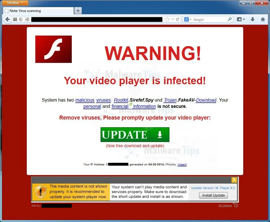 [Image: WARNING! Your video player is infected! virus]