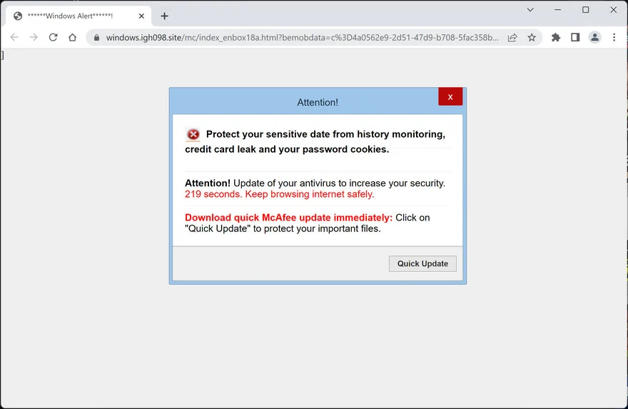 Image: Download Quick McAfee Update Immediately Pop-up Ads Scam