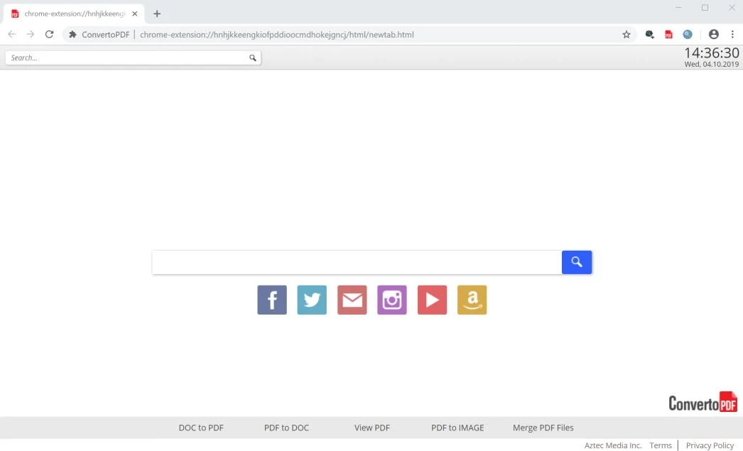 Image: Google Chrome is redirected to the ConvertoPDF New Tab