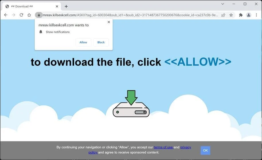 Image: Chrome browser is redirected to Killsexkcell.com