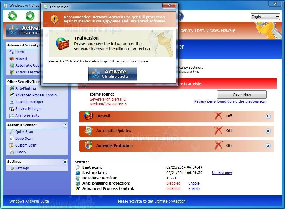 Picture of Windows AntiVirus Suite rogue antivirus