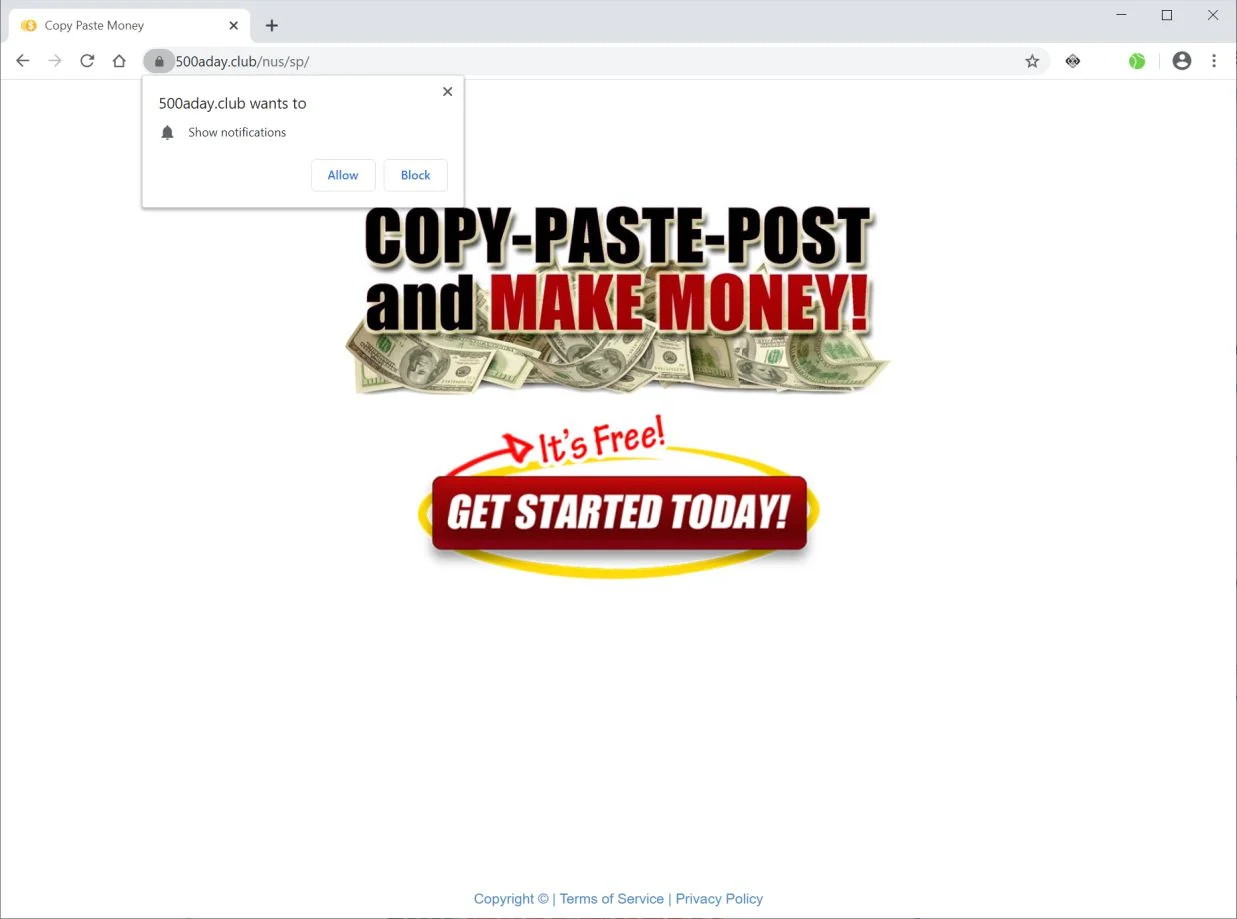 How to remove 500aday.club pop-up ads (Virus Removal Guide) 1 Image: Chrome browser is redirected to 500aday.club
