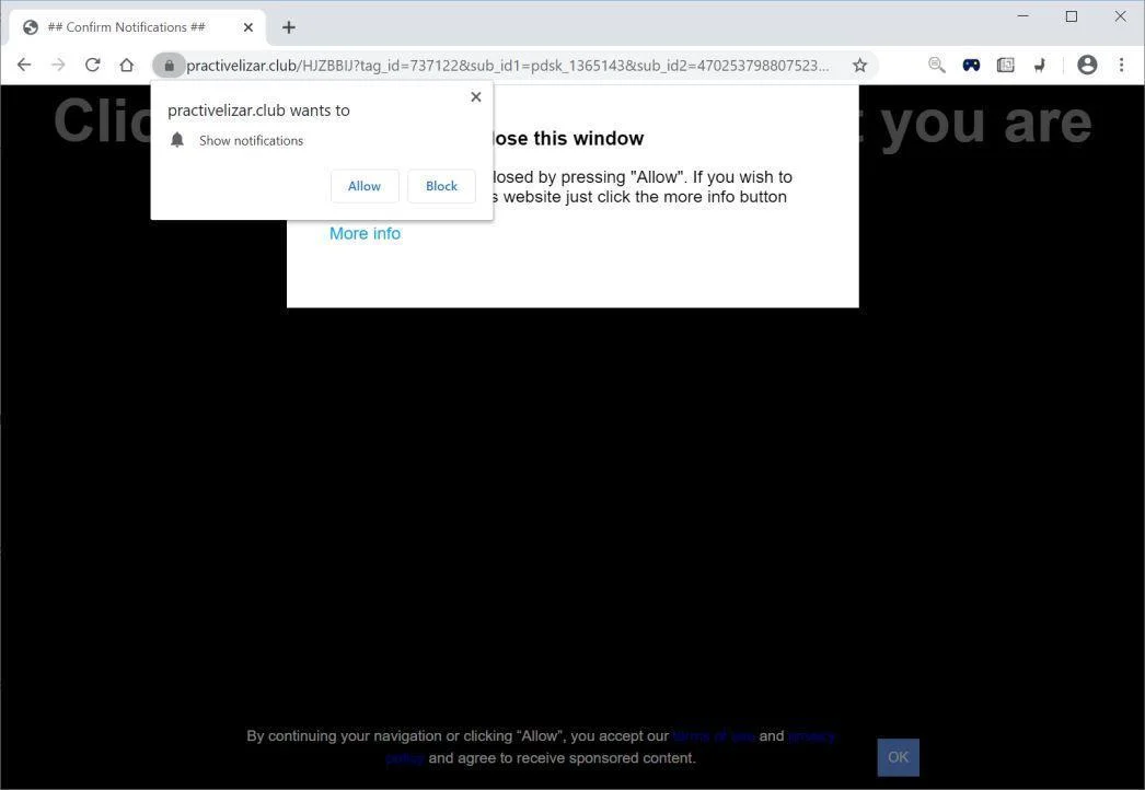 Remove Practivelizar.club pop-up ads (Virus Removal Guide) 1 Image: Chrome browser is redirected to Practivelizar.club
