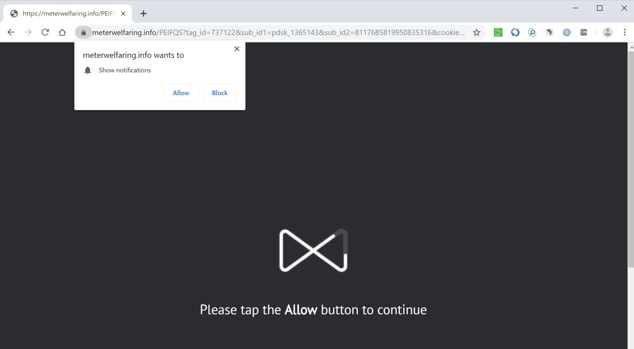 How to remove Meterwelfaring.info pop-up ads (Virus Removal Guide) 1 Image: Chrome browser is redirected to Meterwelfaring.info