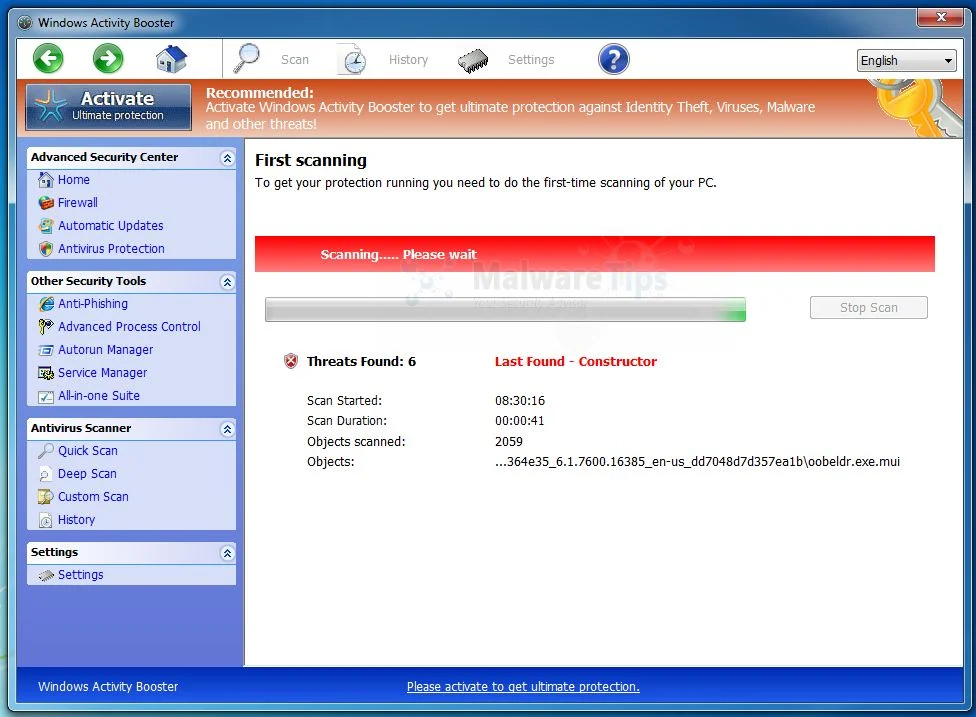 Windows Activity Booster virus Picture of Windows Activity Booster virus